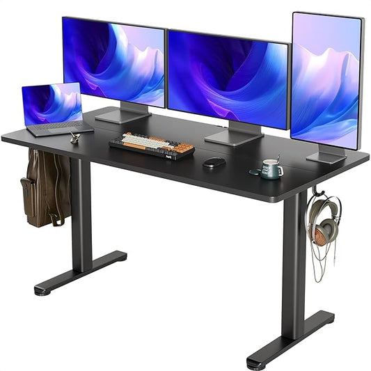 INNOVAR Electric Standing Desk, Adjustable Height Stand up Desks, 55 x 24 Inches Sit Stand up Desk for Home Office Computing, 3-Preset Memory Height Ergonomic Rising Desks, Black