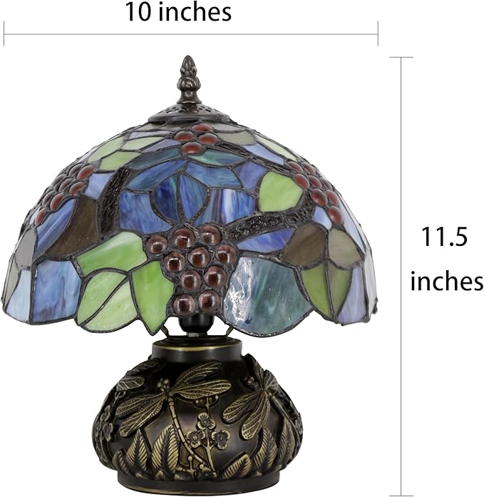Small Tiffany Table Lamp Amber Grapes Style Glass Desk Lamp 10X11.5 Inch Mushroom Table Light for Office Home Living Room Bedroom