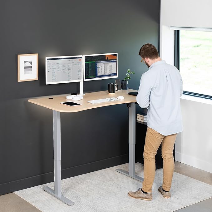 VIVO Electric 63 x 32 in Standing Desk, Memory Height Adjustment, 1B Series, Light Wood Top Gray Frame, DESK-KIT-1G1C