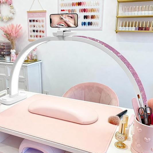 Half Moon Light for Nail Desk 31inch Half Moon Lamp Portable Ring Light for Eyelash Extensions,Suitable for Nail Beauty Crafts Sculpture Brightness Adjustable
