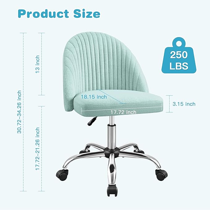 Furniwell Office Chair Armless Cute Desk Chair Modern Adjustable Swivel Padded Fabric Vanity Task Computer Chair Home Office Desk Chairs with Wheels (Bright Green)