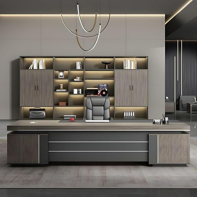 L-Shape Office Executive Desk, L-Shape Modern Executive Desk, Manufactured Wood Computer Desk, Management Working Table with Drawers and Storage (Left, 95" L x 63" W x 30" H-Double Cabinet)