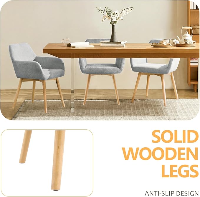 Mid Century Modern Dining Chairs Set of 4 & 2 & 6 Comfy Accent Chair Upholstered Kitchen Dining Living Room Chairs for Bedrooms Waiting Room Home Arm Desk Chair No Wheels (Gray, 4)