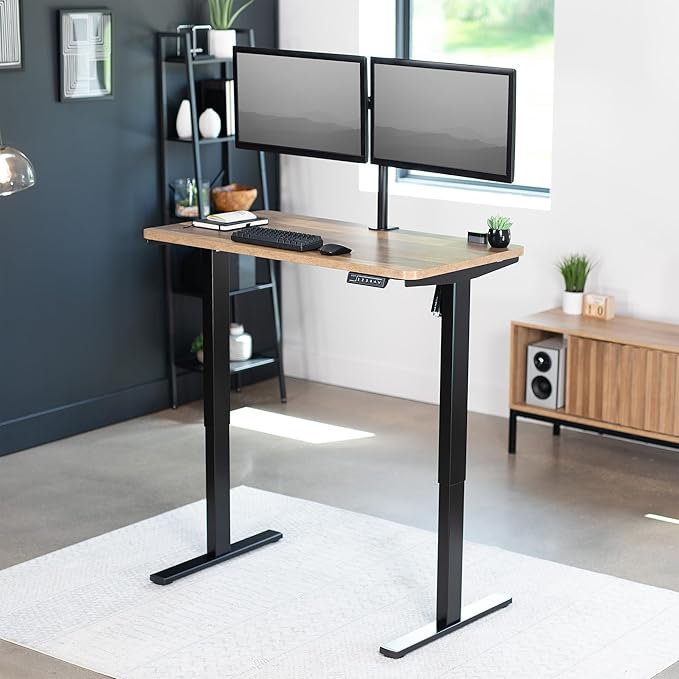 VIVO Electric 43 x 24 in Standing Desk, Memory Height Adjustment, 1B Series, One-Piece Reclaimed Wood Top, Black Frame, DESK-KIT-1B4P
