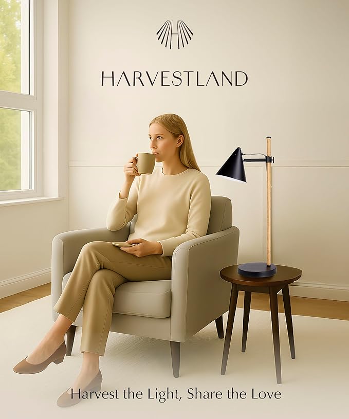 HarvestLand Noah Black Desk Lamp – Adjustable Table Lamp, Industrial Table Lamp with Solid Base for Living Room, Bedside Table, Home Office and Bedside Reading, Black Desk Lamp, Architect lamp