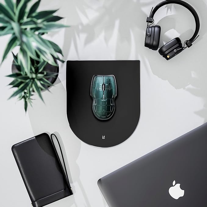 LUNAR ARTEFACTS Ambidextrous Rechargeable Bluetooth Wireless Computer Mouse Green Translucent with Black Powder Coated Aluminum, USB-C