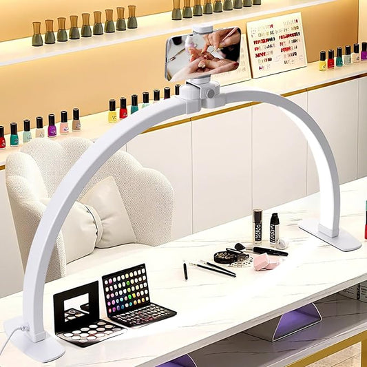 Half Moon Light for Nail Desk, Nail Light for Desk with Phone Holder and 10 Adjustable Brightness and 3 Color Temperature for Manicure, Tattoos, Eyebrows