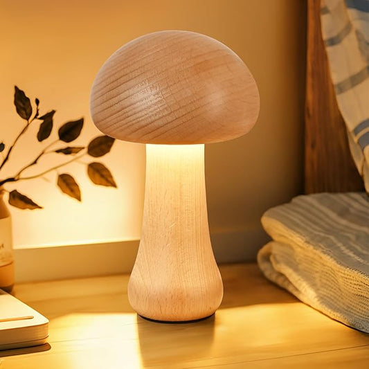 LED Creative Mushroom Table Lamp, Wood Desk Lamp, Bedroom Bedside Night Light, Dimmable Led Lighting, Creative Home Decor Table lamp, Unique House warmging Gift