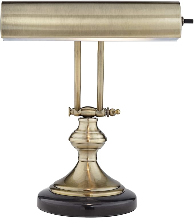Regency Hill Traditional Piano Banker Desk Lamp 12" High Antique Brass Gold Metal Shade Adjustable Arm Decor for Living Room Bedroom House Bedside Nightstand Home Office Reading Family