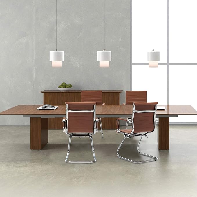 Wahson Office Guest Chairs Set of 6, Leather Reception Chairs, Mid Back Waiting Room Chair, Conference Chairs with Sled Base, Desk Chair No Wheels for Meeting/Lobby/Restroom, Coffee