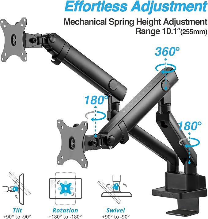 AVLT Laptop and Monitor Arm - Mount 15.6" Notebook and 38" Monitor on 2 Full Motion Adjustable Arms - Organize Your Work Surface with Ergonomic VESA Monitor Mount