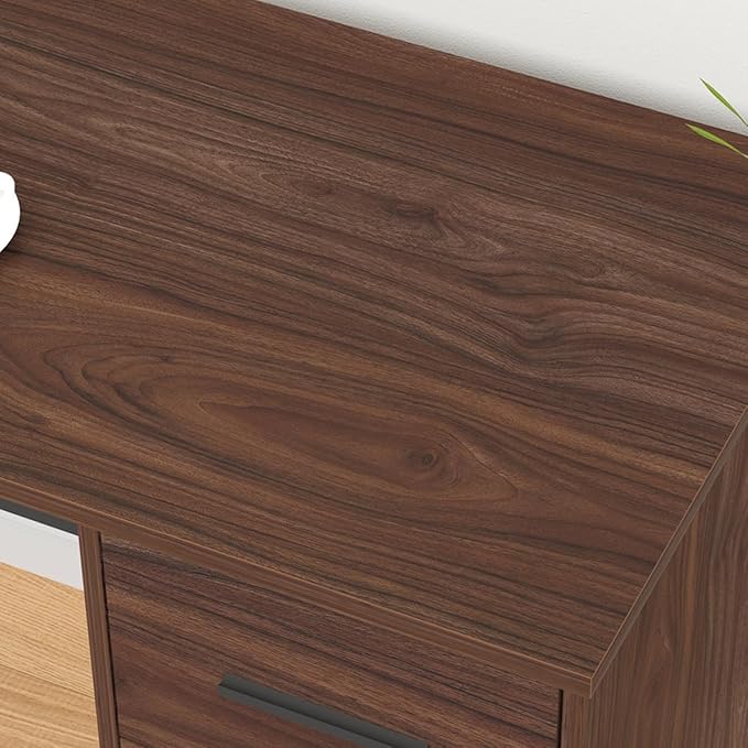 HSH Large L Shaped Executive Desk with Drawers, Home Office Metal Wood Computer Desk for Work Writing Study Gaming, Rustic L-Shaped Walnut Desk Table with File Drawer, Storage Cabinet Shelves, 59 in