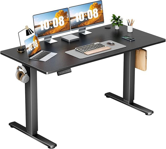 Sweetcrispy Electric Standing Desk Adjustable Height, 55x24 Inch Sit Stand Up Home Office Desks Computer Workstation PC Work Table with 3 Memory Preset Splice Wood Board Metal Frame, Black