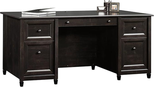 Sauder Edge Water Executive Desk, Double Ped Desks, Roomy Workspace - Estate Black Finish