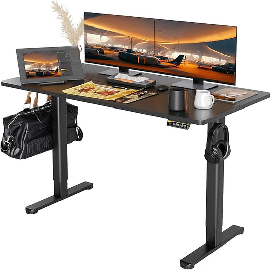 Seang Electric Standing Desk, Adjustable Height with 3 Memory Presets, 55x24 Inch Sit Stand with Splice Board for Home Office Computer Workstation, Black Frame/Black Top