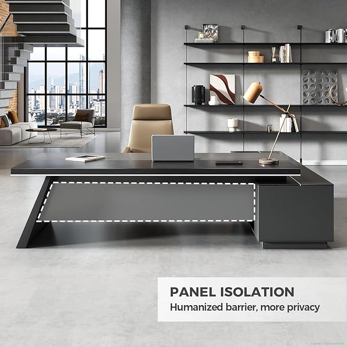 Modern L Shape Executive Desk with Storage Drawers – Large Black Corner Office Desk for Home Workspace, Spacious Executive Desk with Cabinets (Black/Left, 79" L * 63" W * 30" H)