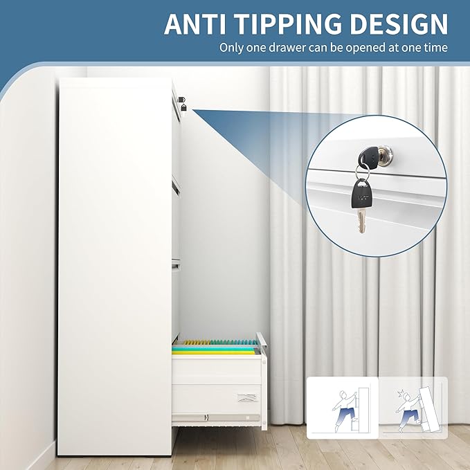 AQY 4 Drawer File Cabinet with Lock,Metal Lateral File Cabinets for Home Office,Steel Wide Filing Organization Storage Cabinets for Hanging Files Letter/Legal/F4/A4 Size Assembly Required(White)