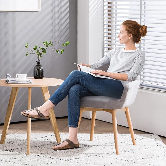 Desk Chair No Wheels Comfy Accent Chair for Living Dining Room Bedroom Vanity Chair Makeup Chair Home Office Mid Century Modern Upholstered Armchair Sofa (Gray, 1)