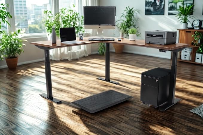 Lift It, Electric Sit Stand Height Adjustable 72"x24" I 48"x24" L-Shape Office Desk Office or Home, Dual Motor, 4 Memory Digital Control with USB Charging, Walnut Block Top, Black Frame