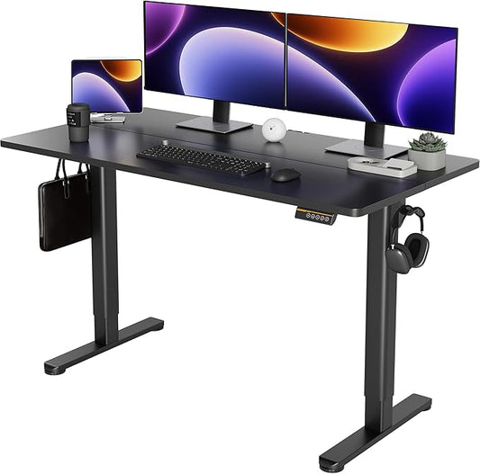 YDN Electric Standing Desk Adjustable Height, 55 x 24 Inches Stand up Desk with Cable Management, Home Office Desks with Splice Board & Black Frame, Black Top
