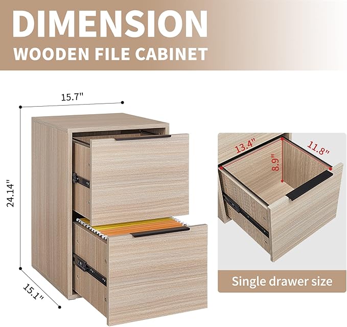 LUCYPAL 2 Drawer File Cabinet,Wood Filing Cabinet for Letter Size File Folders,Vertical Filing Cabinet with Hanging Bars for Home Office,Beige,15.75" D x 15.17" W x 24.01" H
