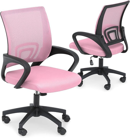 Athena Collection Computer Office Chair Set of 2, Ergonomic Desk Chair with Rolling Wheels, Mesh Back Support and Height Adjustable, Small and Comfy for Home Office, Study, Pink