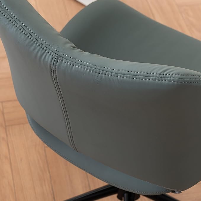 Rowill Armless Office Desk Chair, Ergonomic PU Leather Modern Task Chair with Back Adjustable Height, 360° Swivel Vanity Chairs with Wheels for Small Space, Home Office, Bedroom, Grayish Green