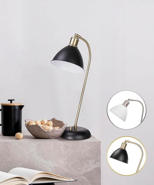 HarvestLand Halo Black Table Lamps – Adjustable Reading Lamp, Metal Desk Lamp, Industrial Table Lamp with Solid Base for Bedside, Home Office, Black Desk Lamp