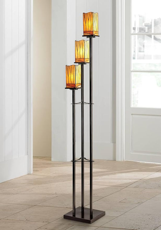 Robert Louis Tiffany Sedona Tiffany Style Floor Lamp Standing with USB Charging Port 3-Light 72" Tall Bronze Metal Amber Art Glass Shade for Living Room Reading House Bedroom Home Office