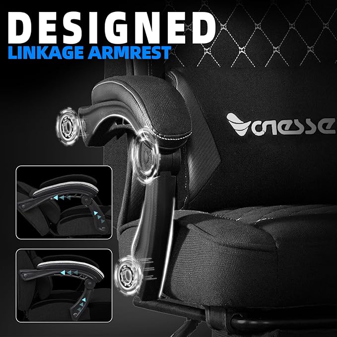 Vonesse Gaming Chair, Computer Chair Fabric with Pocket Spring Cushion, Office Chair with Footrest and Massage Lumbar Support, Reclining Gaming Chairs for Adults 250LBS (Black)