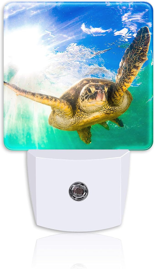 Hawaiian Green Sea Turtle Night Light Plug Wall,LED Night Lights with Dusk to Dawn Light Sensor for Women Girls Boys Room Decor,Hallway,Kitchen,Bathroom,Nursery,Stairs