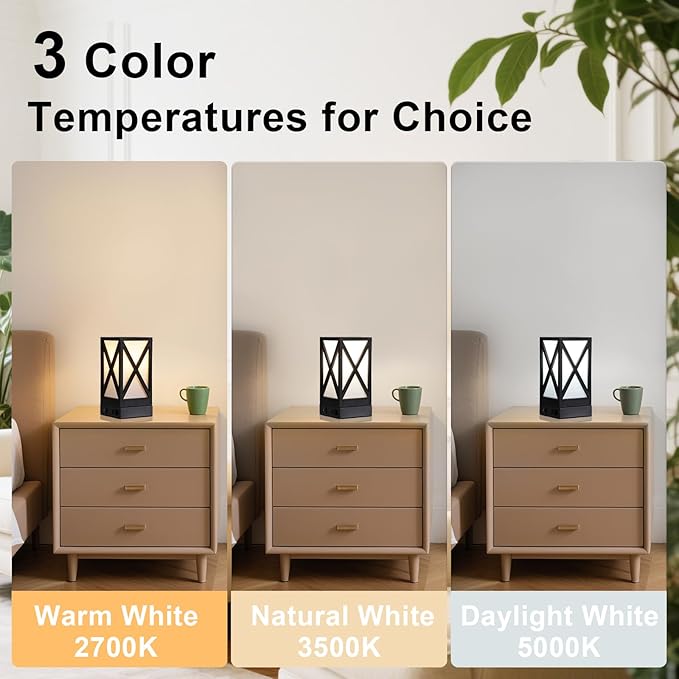 Table Lamp, Set of 2 Rustic Farmhouse Nightstand Lamps, 3 Color Temperatures Desk Lamp with USB Charging Ports AC Outlet Vintage Lamp for Living Room Bed Room, Black