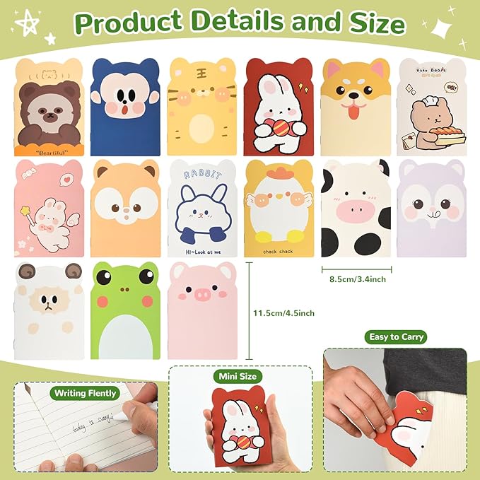 100 Packs Mini Notebooks for School Mini Cute Animal Notebooks Mini Notebooks Bulk for Christmas Day Office Classroom prizes College Ruled Pages(Cartoon Animals)