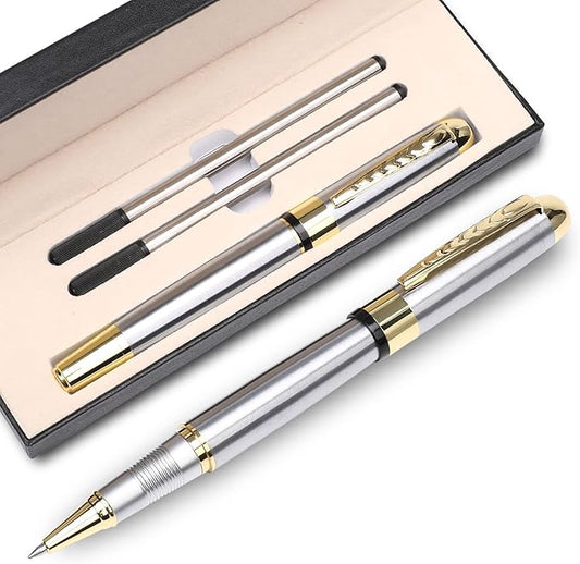 YIVONKA Ballpoint Pen Luxury Ballpoint Line Black Refill width 0.5mm Gift Set for Men & Women Professional Executive,Office,Nice BallPens Classy Gift Box (Silver)