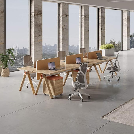 SAINTCY 6 Person Office Workstation Desk with Wheeled Cabinet, Partition Dividers & Built-in Power Outlets, Modular Offices Workstation for Collaborative Workspaces, Office Staff Desks with Storage