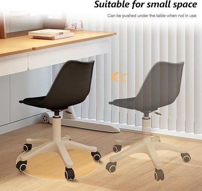 Small Desk Chair Cute Armless Task Vanity Chair with Soft Padded Cushion, Plastic Height Adjustable Home Office Chairs for Teens Girls