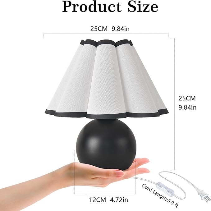 Matte Black Small Touch Control Table Lamp for Bedroom,Black Bedside Lamps for Nightstand,Cute Mini Small Table Lamps for Small Spaces with Scalloped Shade for Kitchen Counter,Bookshelf,Living Room