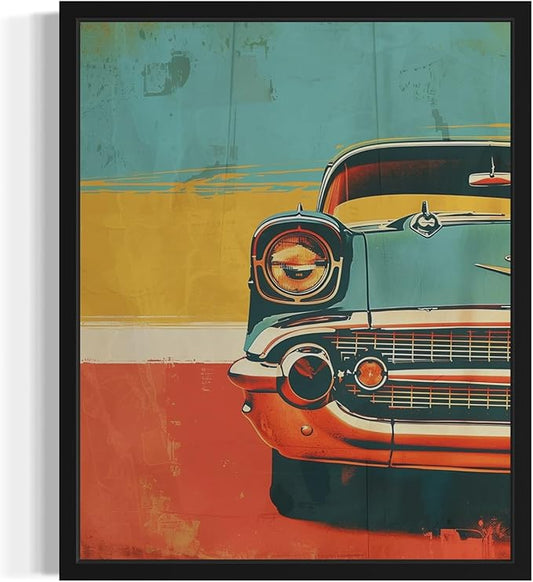 Vintage Car Pop Art Poster Print, Vintage Retro Wall Art Decor Paintings Classic Artwork for Bedroom Living Room Decorations. 43 (Vintage Car, 8 x 10 inches, Black Frame)