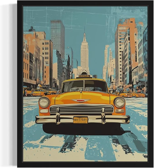 New York Taxi Pop Art Poster Print, Vintage Retro Wall Art Decor Paintings Classic Artwork for Bedroom Living Room Decorations. 43 (New York Taxi, 24 x 36 inches, Unframed)