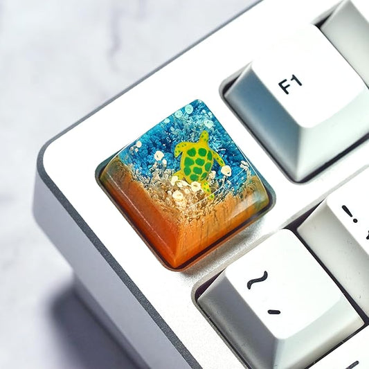 Sea Turtle Artisan Keycap R1 Orange and Blue Ocean Coral SA Profile Custom Sea Creatures Keycaps 1U ESC Handmade Gaming Resin Key Cap Cherry MX Switch Compatible Mechanical Keyboard Turtle Lover Gift