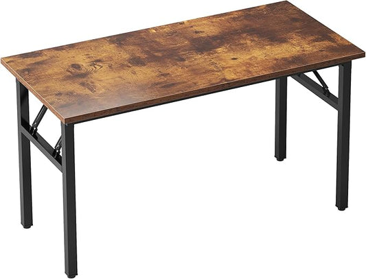 SDHYL 62 inches No Assembly Foldable Computer Desk for Home Office Workstation, Study and Writing, Rustic Brown