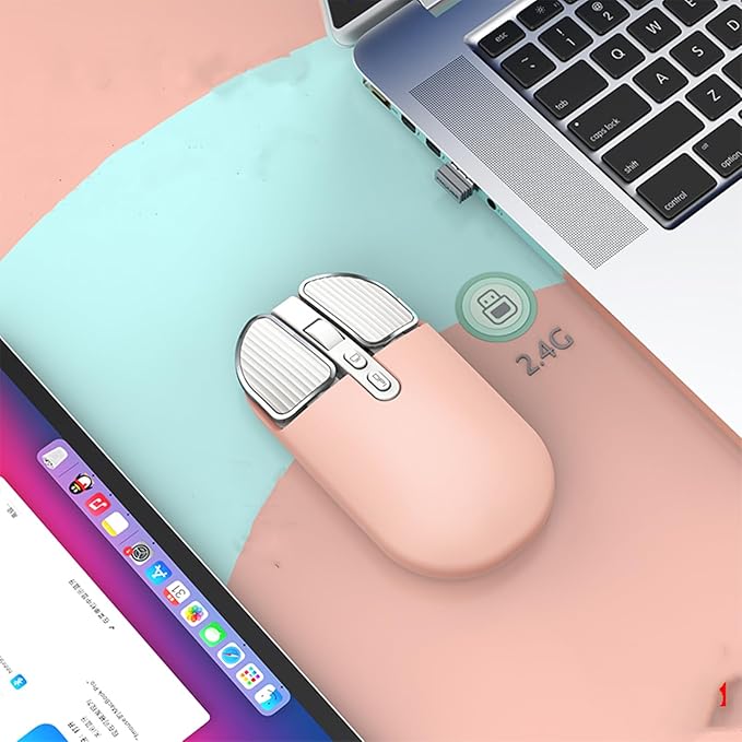 YOCUNKER Wireless Mouse, 2.4G Rechargeable Silent Slim Computer Mouse with USB Receiver 3 DPI, Back to Desktop Button Cordless Mice for PC Laptop Computer Desktop Windows Mac OS Office (Pink)