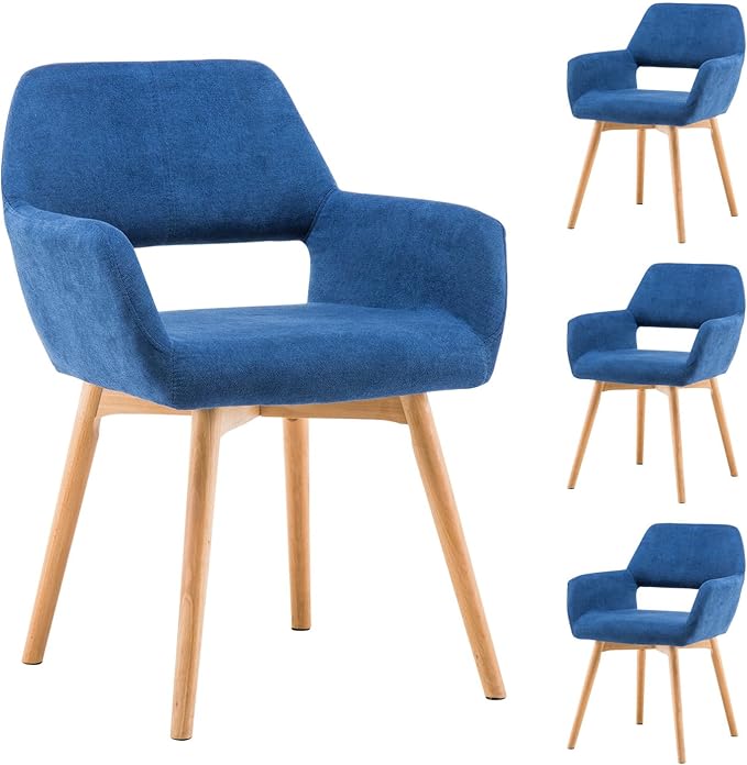 Mid Century Modern Dining Chairs Set of 4 & 2 & 6 Comfy Accent Chair Upholstered Kitchen Dining Living Room Chairs for Bedrooms Waiting Room Home Arm Desk Chair No Wheels (Blue, 4)