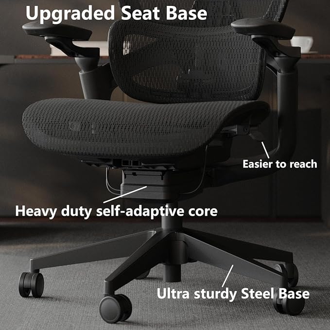 Ergonomic Office Chair, Big and Tall Mesh Computer Gaming Chair with Headrest, Work Chair with Adaptive Lumbar Support, 5D Armrest,90-130°Tilt, Model Zen (All Black)