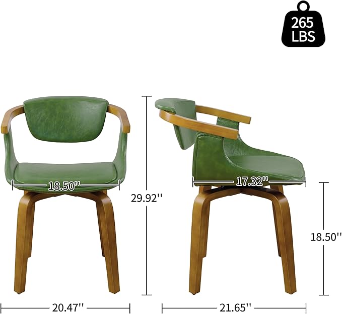 Art Leon Office Chair No Wheels - Mid Century Modern Swivel Desk Chair, Faux Leather Upholstered Accent Chair for Living Room Bedroom Study, Green