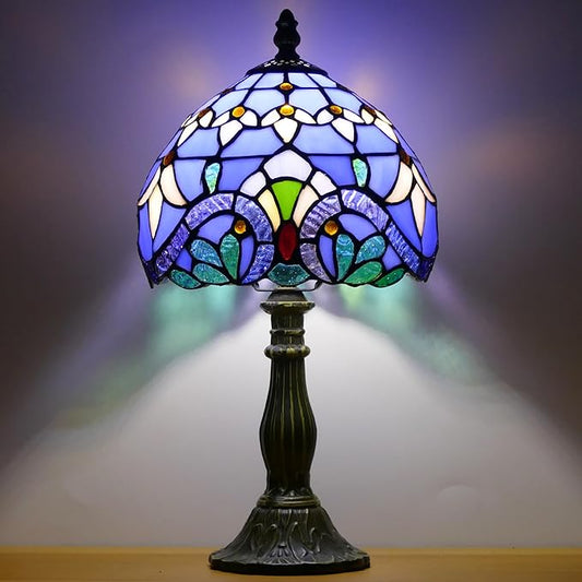 Small Tiffany Lamp Mini Stained Glass Table Lamp Bedside Accent Lamp Memory Sympathy 8X14.5 Inch (Baroque Style)