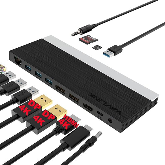 WAVLINK USB C Docking Station,100W PD Charging,Triple 4K Display Type-C Adapter(HDMI,2 DisplayPort,Ethernet,4 USB 3.0,SD/TF Card Reader,3.5mm Audio) for MacBook Pro,Dell XPS 13/15,HP,Lenovo Yoga