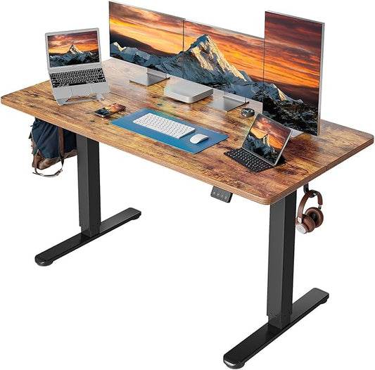 Cubiker 60 x 24 Inch Standing Desk, Stand up Height Adjustable Home Office Electric Table, Sit Stand Desk with Splice Board, Black Frame & Rustic Brown Desktop
