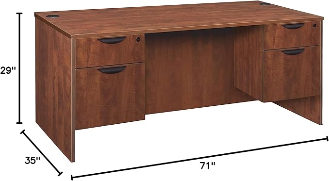 Regency Legacy 71 x 35 Inch Office Desk with Double Pedestal Drawer, Durable Cherry Laminate, Scratch-Resistant Surface, Spacious Workspace for Home, Professional, and Executive Offices