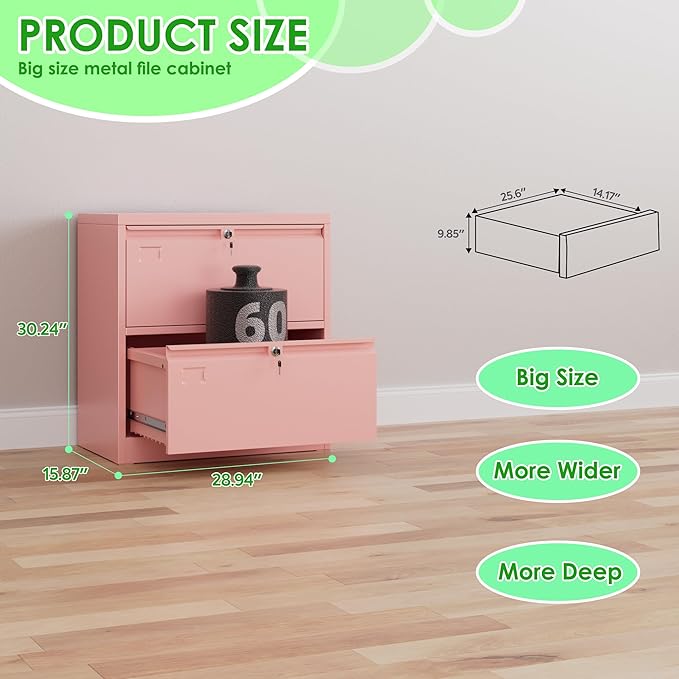 SUXXAN 2 Drawer File Cabinet, Lateral Filing Cabinet with 2 Locks for Home Office, Black File Cabinets with Business Card Holder for Letter/Legal/F4/A4 Hanging Files